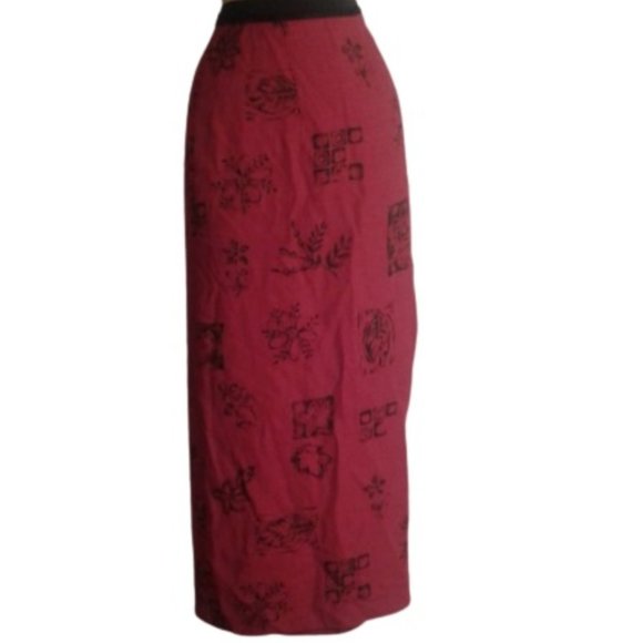 Intriguing Threads L large wrap long maxi skirt Red Black Floral Flowers - Picture 1 of 6